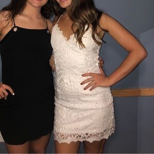 White Lace Pattern Mini Dress